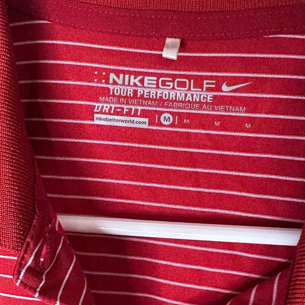 Nike Red and White Fitted Polo Button Down